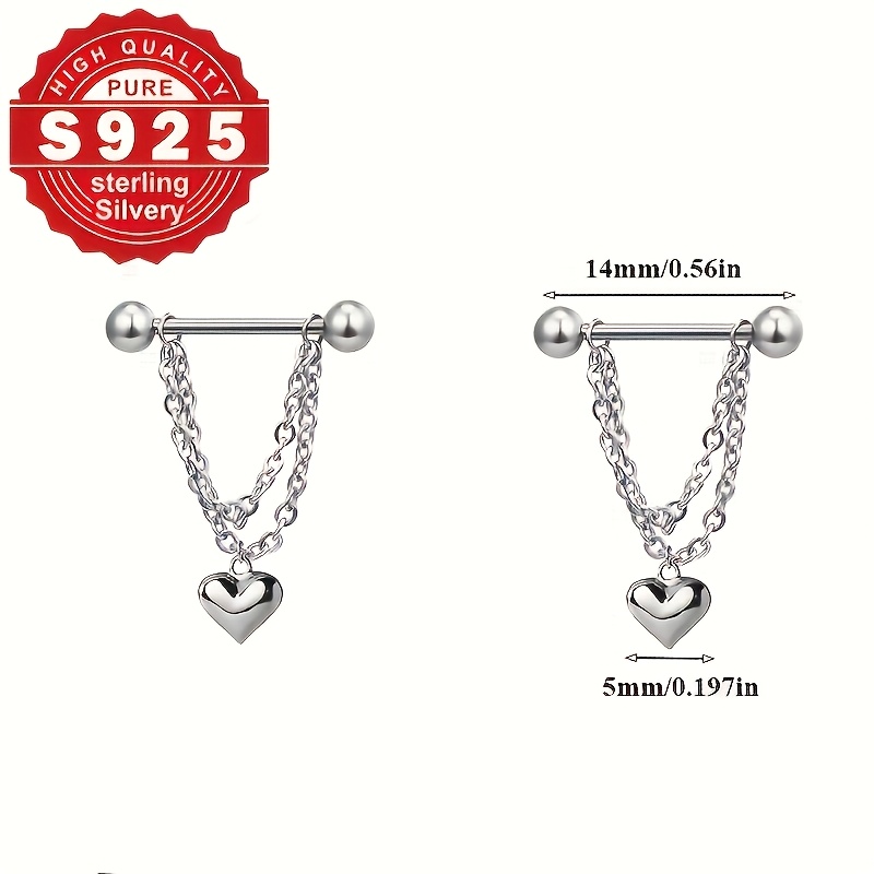 Women's S925 Silver Heart Design Stud Earrings, Cute & Sweet
